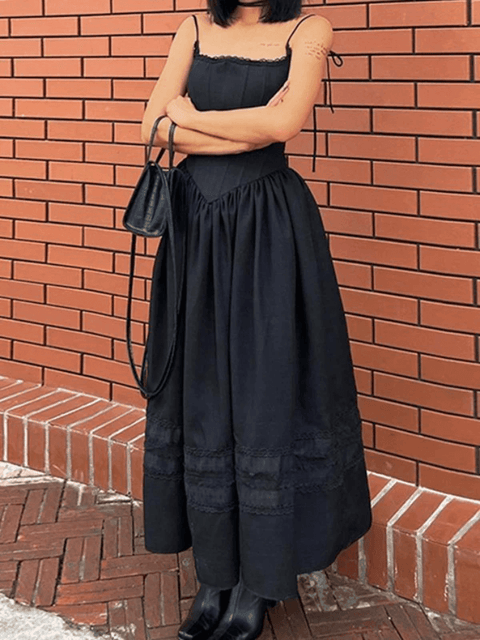 Lace Up Corset Black Maxi Dress - HouseofHalley