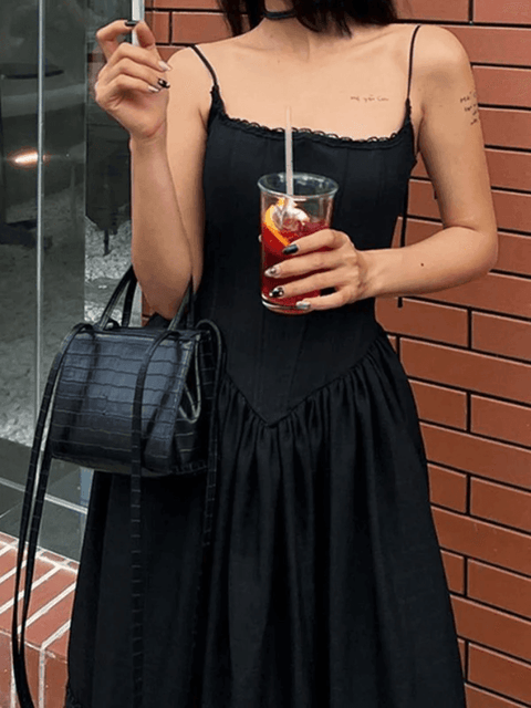 Lace Up Corset Black Maxi Dress - HouseofHalley