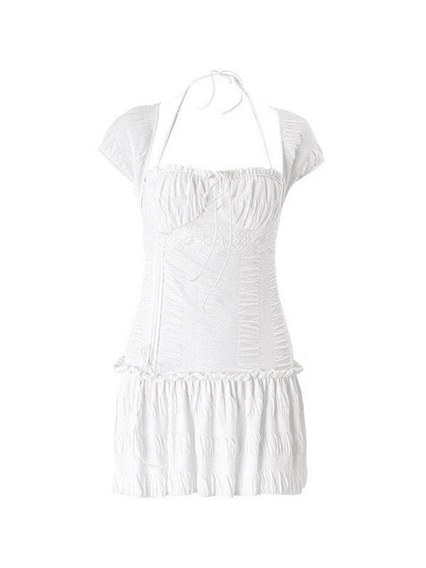 Lace-Up Ruffle Halter Mini Dress - HouseofHalley