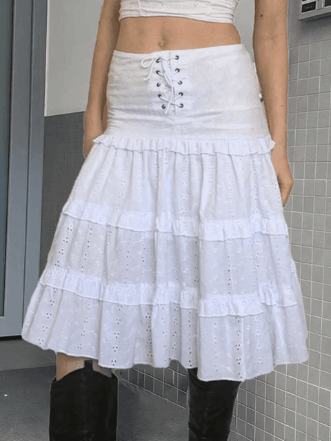 Low Waist Lace Up Cutout Midi Skirt - HouseofHalley