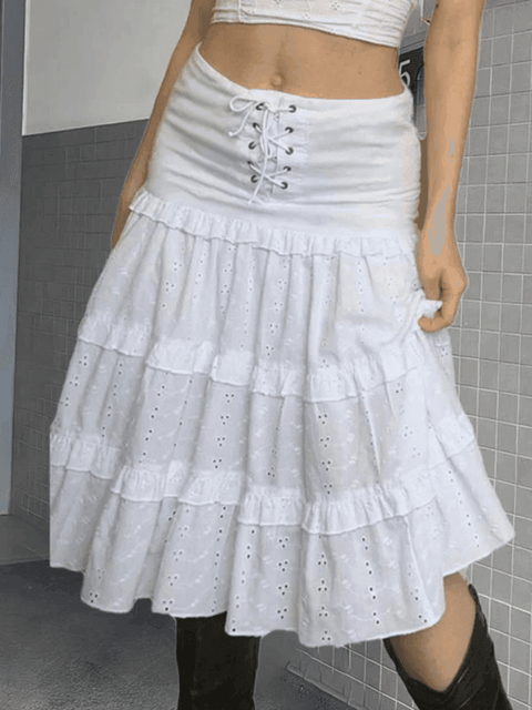 Low Waist Lace Up Cutout Midi Skirt - HouseofHalley