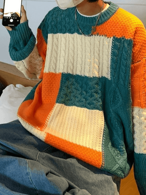 Men's Color Block Cable Knit Sweater - HouseofHalley