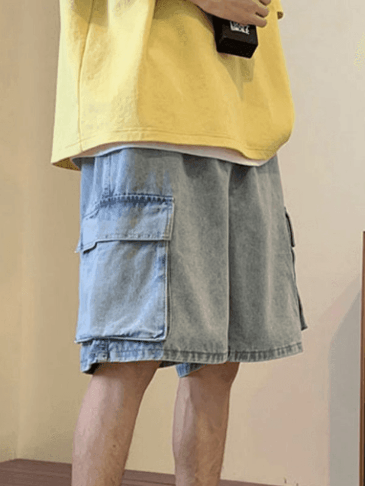2023 Men's Washed Loose Cargo Denim Shorts Blue2 XL in Shorts Online ...