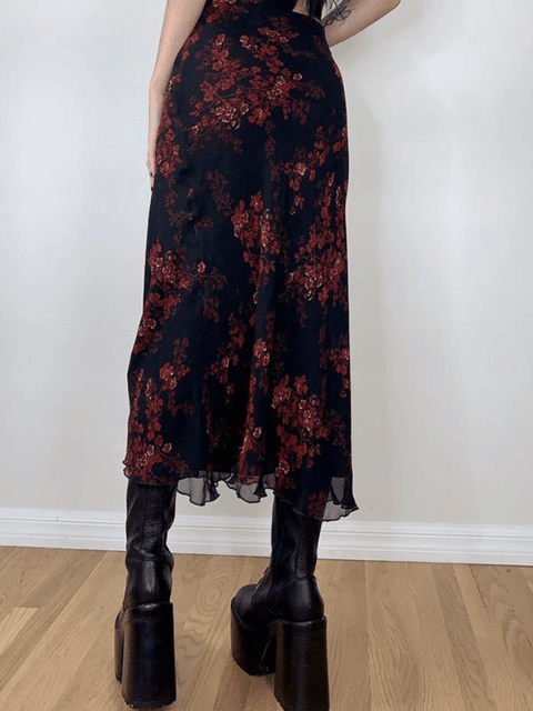 Mesh Paneled Floral Midi Skirt - HouseofHalley