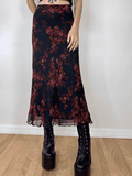 Mesh Paneled Floral Midi Skirt - HouseofHalley