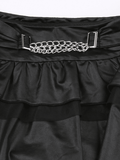 Metal Chain Low Waist Pleated Leather Mini Skirt