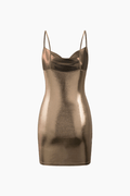 Metallic Cowl Neck Bodycon Mini Dress