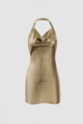 Metallic Halter Backless Slit Mini Dress - HouseofHalley