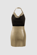 Metallic Halter Backless Slit Mini Dress - HouseofHalley