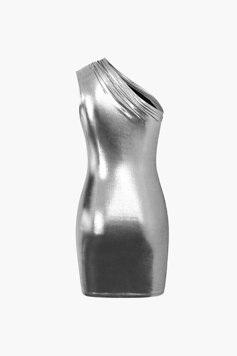 Metallic One Shoulder Bodycon Mini Dress - HouseofHalley
