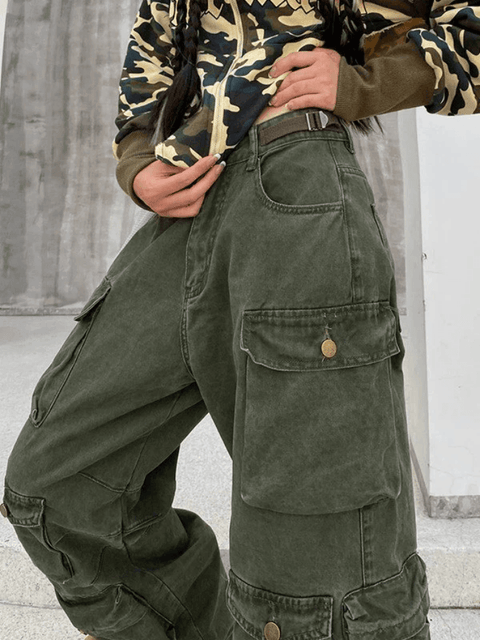 Multi Pockets Vintage Baggy Cargo Jeans - HouseofHalley