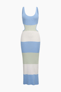 Multicolored Stripe Knitted Backless Maxi Dress - HouseofHalley