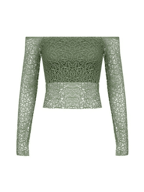 Off Shoulder Mesh Long Sleeve Blouse - HouseofHalley