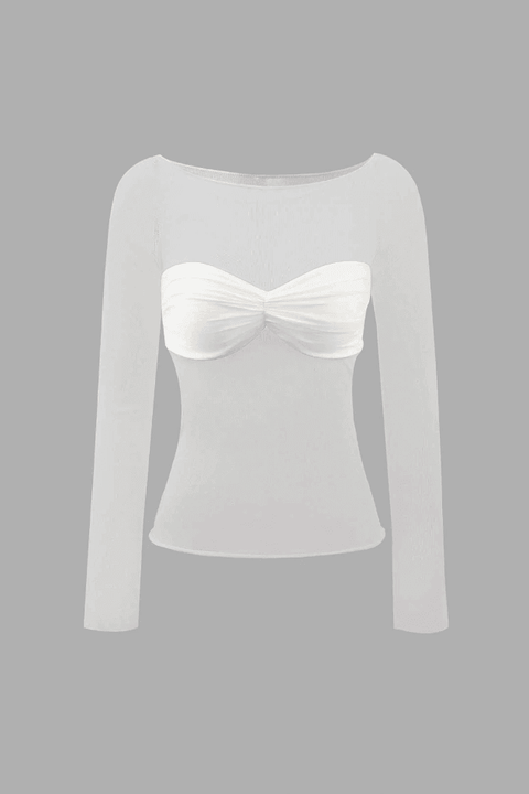 Off Shoulder Sheer Sleeve Ruched Bust Top - HouseofHalley