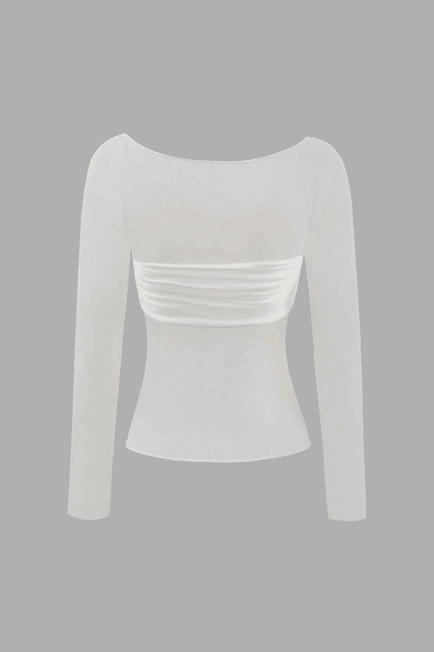 Off Shoulder Sheer Sleeve Ruched Bust Top - HouseofHalley