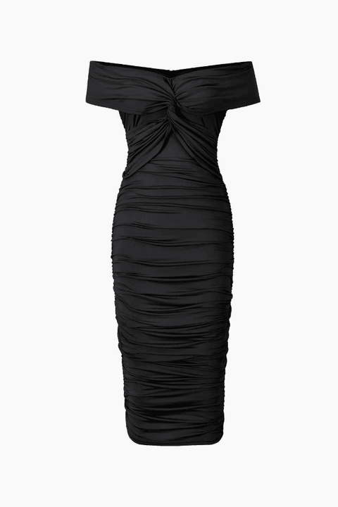 Off The Shoulder Ruched Midi Dress - HouseofHalley