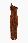 One Shoulder Frill Detail Midi Dress