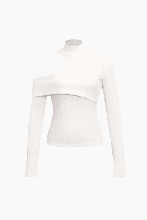 One Shoulder Mock Neck Long Sleeve Top - HouseofHalley
