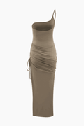 One Shoulder Ruched Drawstring Sit Maxi Dress - HouseofHalley