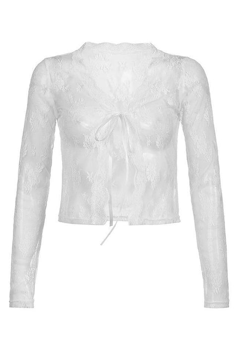 Open Front Lace Long Sleeve Crop Blouse - HouseofHalley
