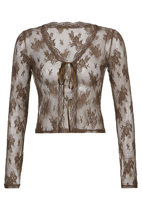 Open Front Lace Long Sleeve Crop Blouse - HouseofHalley