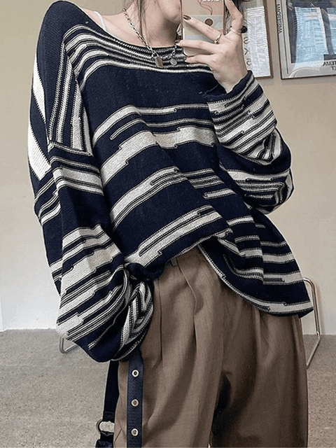 Oversized Stripe Jumper Knit Sweater - HouseofHalley