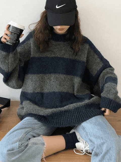 Oversized Stripe Pullover Sweater - HouseofHalley
