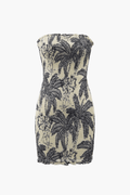 Palm Tree Frill Trim Strapless Mini Dress