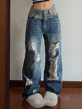 Patchwork Distressed Straight Leg Ripped Jeans - HouseofHalley