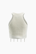 Pearl Fringe Knit Sleeveless Top