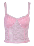 Pink Lace Crop Vest Tank Top - HouseofHalley