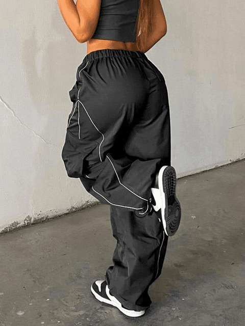 Piping Detail Size Friendly Parachute Cargo Pants - HouseofHalley