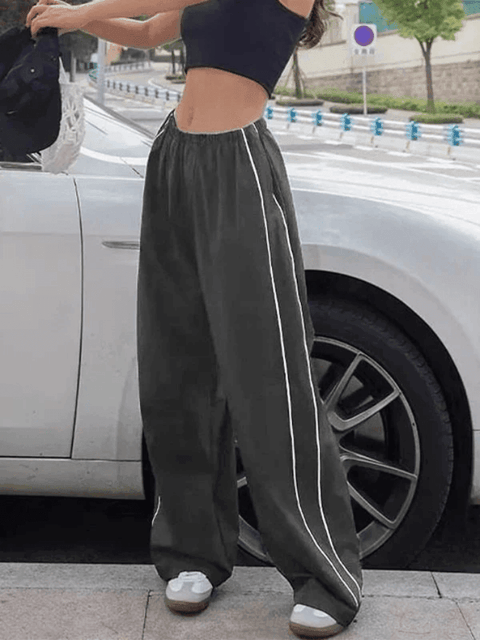 Piping Detail Wide Leg Track Pants - HouseofHalley