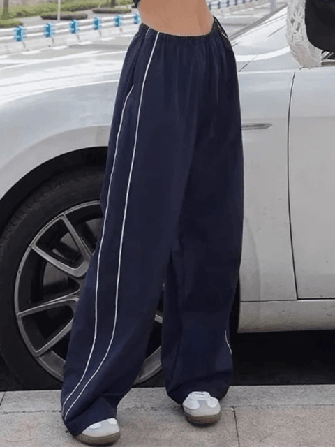 Piping Detail Wide Leg Track Pants - HouseofHalley