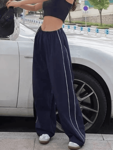 Piping Detail Wide Leg Track Pants - HouseofHalley