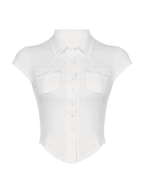 Pocket Button Down Cropped Blouse - HouseofHalley