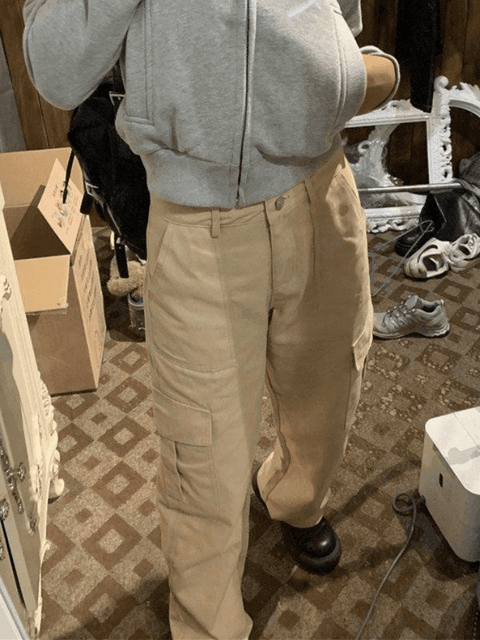 Pocket Design Straight Leg Cargo Pants - HouseofHalley