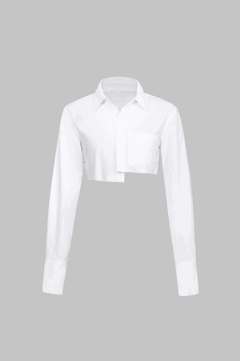Pocket-Detail Raw Hem Crop Shirt - HouseofHalley