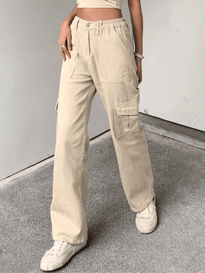 2024 Pocket Detail Straight Cargo Jeans Brown S in Jeans Online Store ...