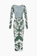 Printed Long Sleeve Backless Maxi Dress - HouseofHalley