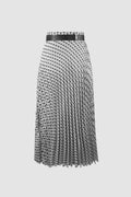 Printed Pleated Midi Skirt With Belt - HouseofHalley