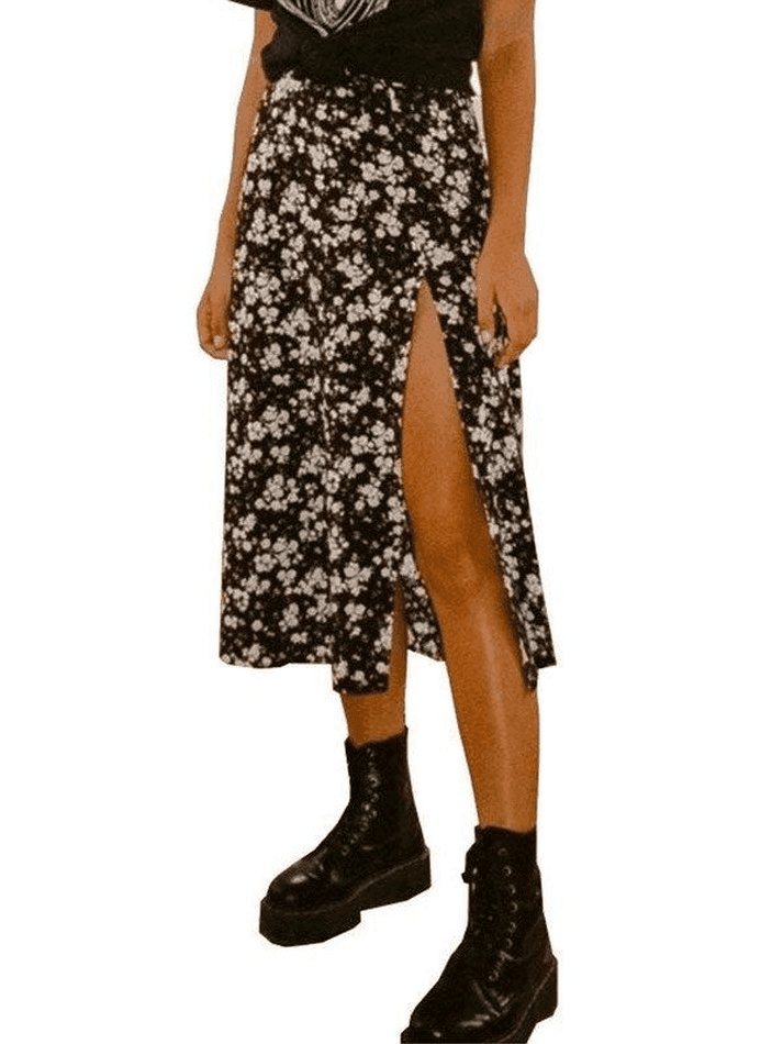 2024 Printed Split Midi Skirt Black S in Skirts Online Store ...