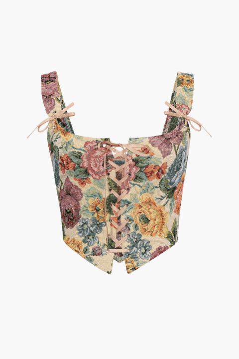 Retro Floral Tie On Front Corset Top - HouseofHalley