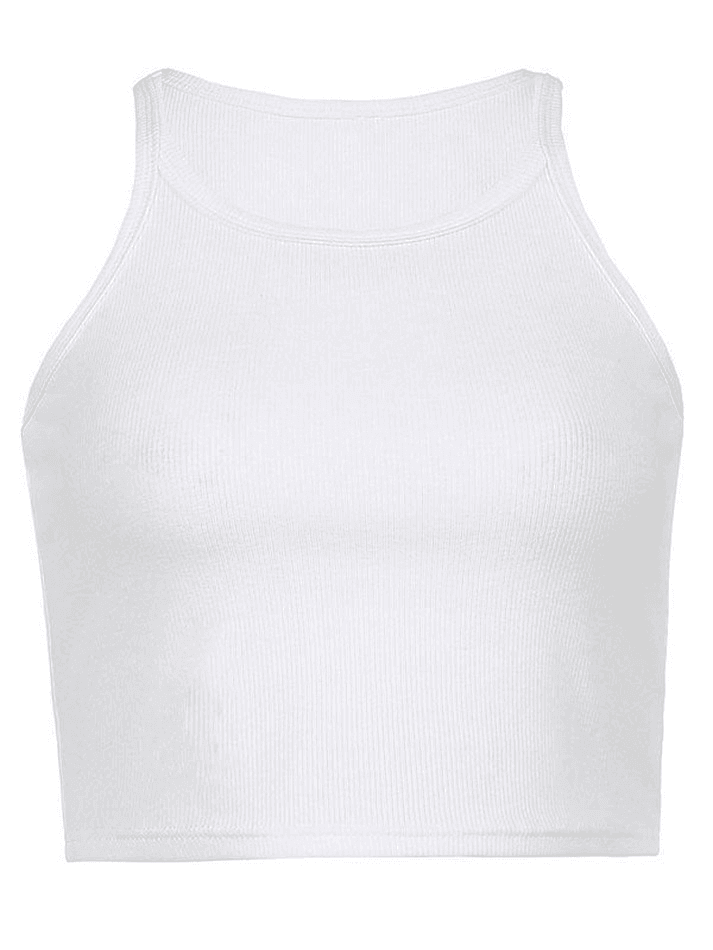 2024 Rib Basic Solid Crop Cami Top White L in Tops&Tees Online Store ...