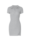 Ribbed Short Sleeve Slit Mini Dress