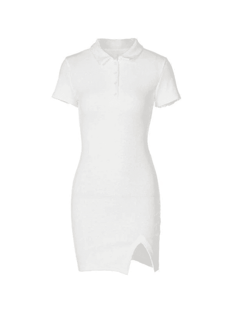 Ribbed Short Sleeve Slit Mini Dress - HouseofHalley