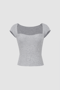 Ribbed Square Neck Short Sleeve T-Shirt - HouseofHalley