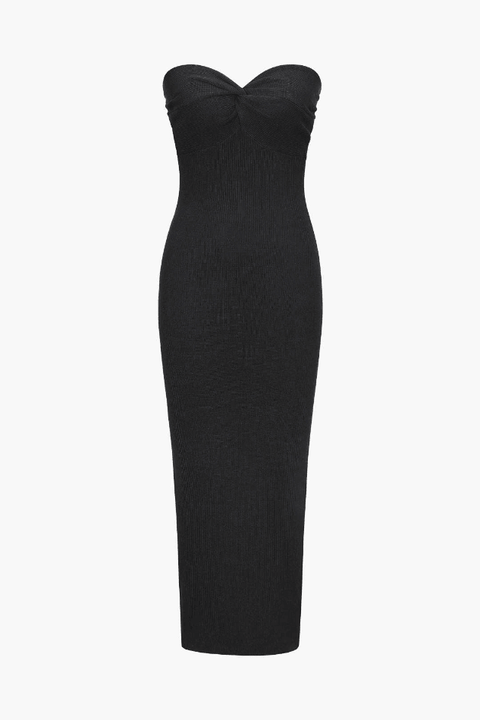 Ribbed Twist Front Strapless Midi Dress - HouseofHalley