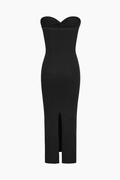 Ribbed Twist Front Strapless Midi Dress - HouseofHalley