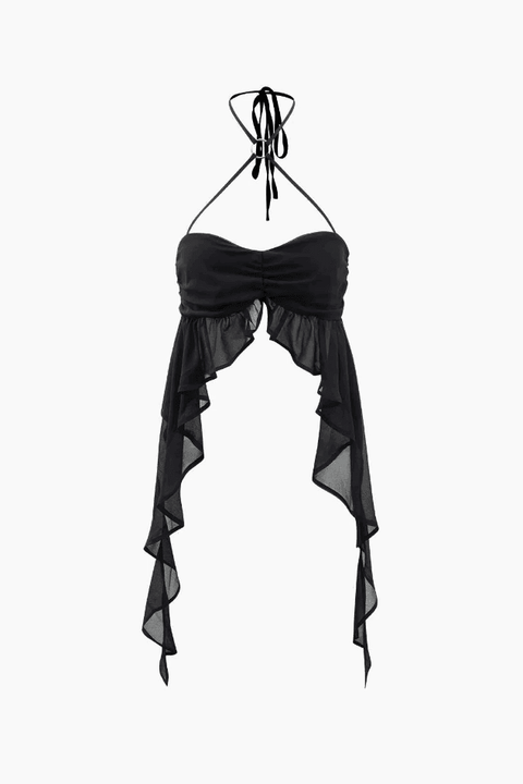 Ruched Ruffle Halter Neck Top - HouseofHalley